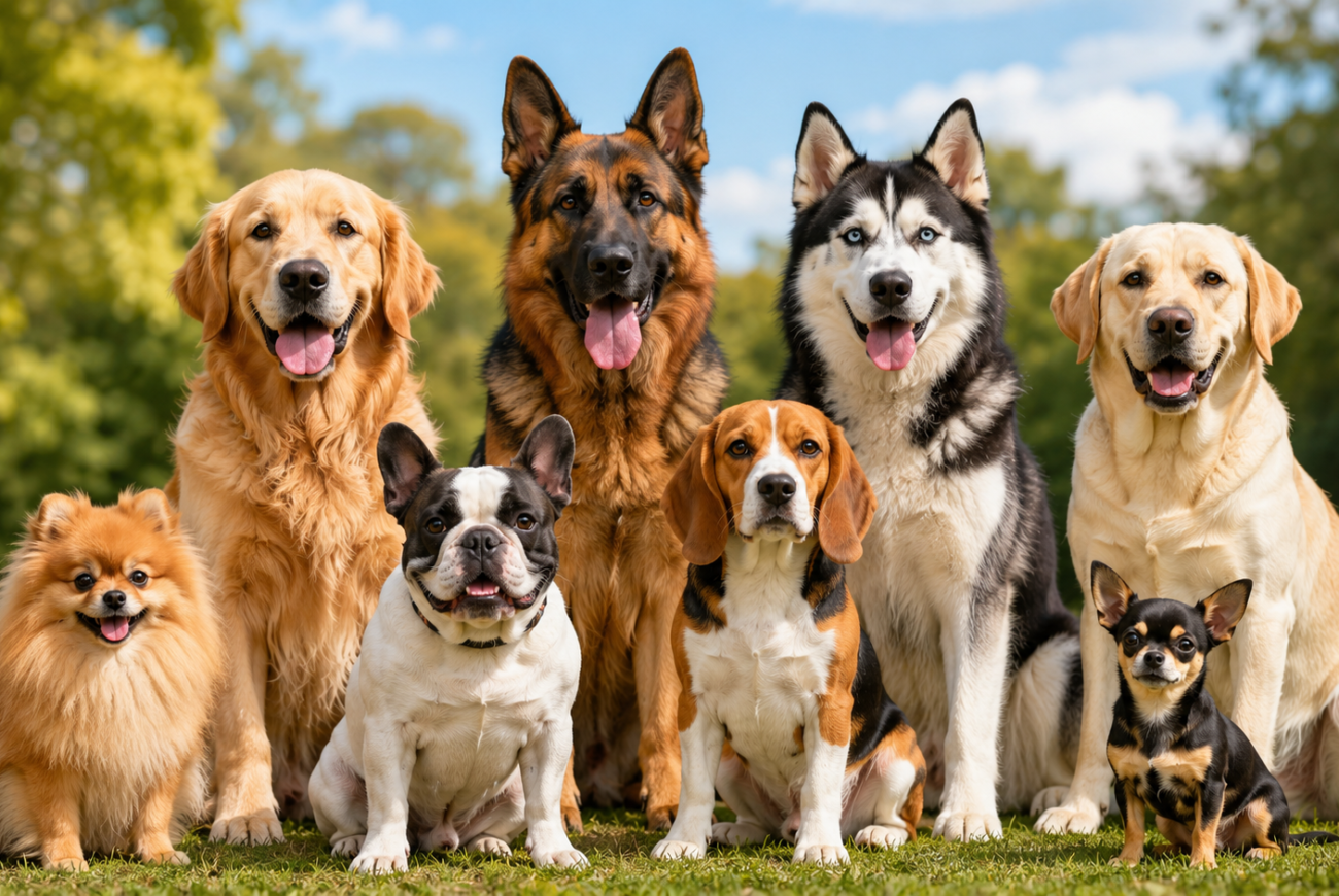 Different types of dogs from various breeds