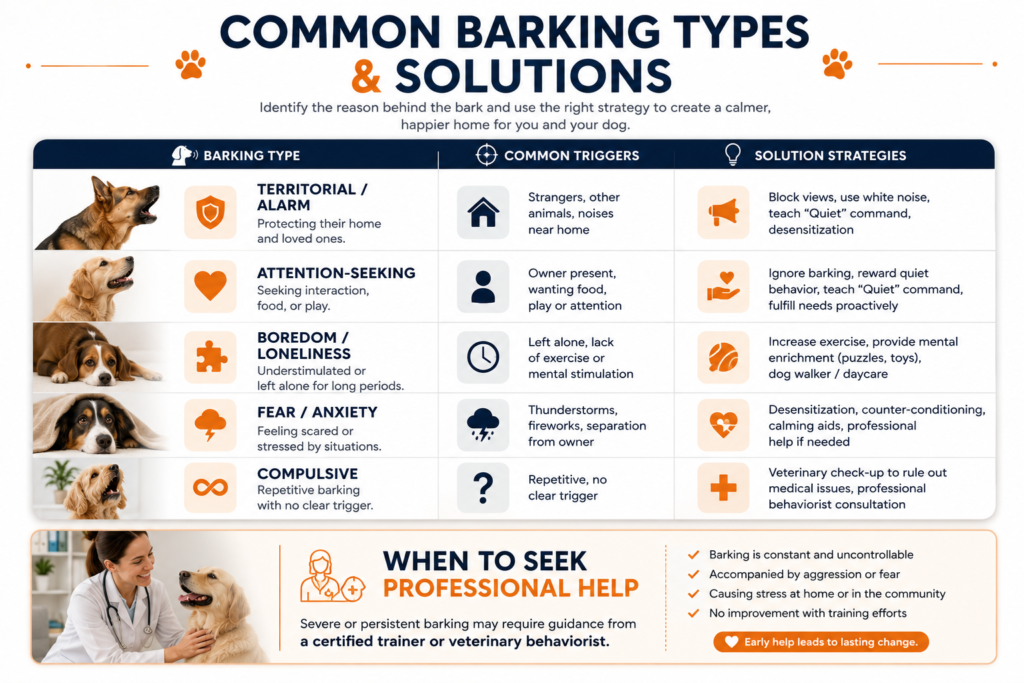 Common dog barking types, triggers, and solutions for managing excessive barking