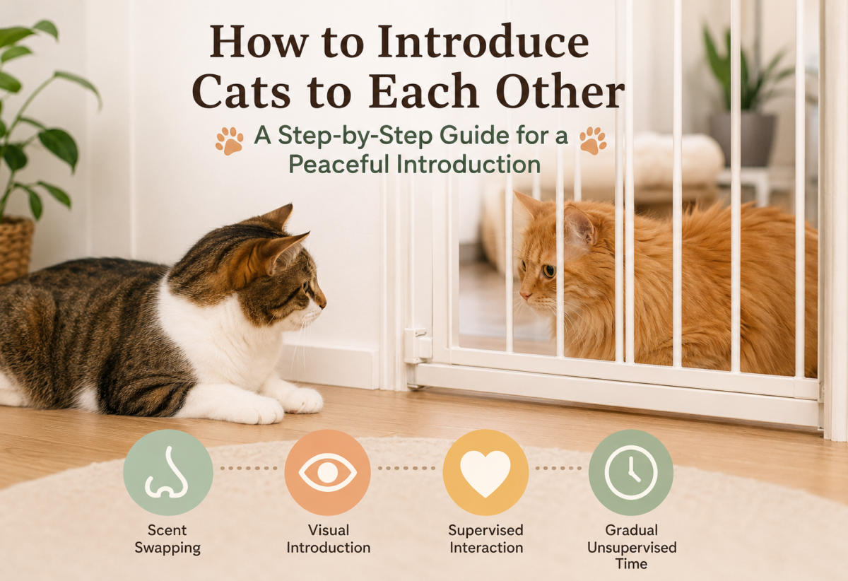 Two cats meeting calmly during a gradual cat introduction