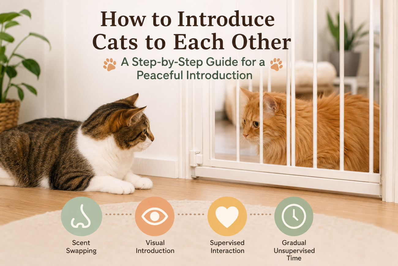Two cats meeting calmly during a gradual cat introduction