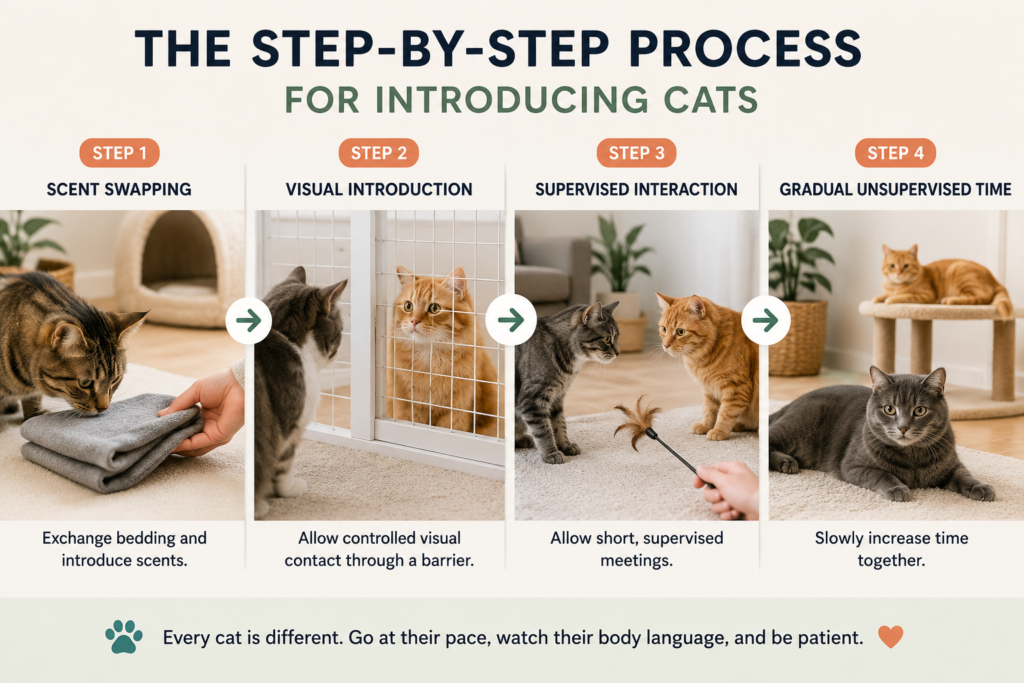 Step-by-step process for introducing two cats to each other