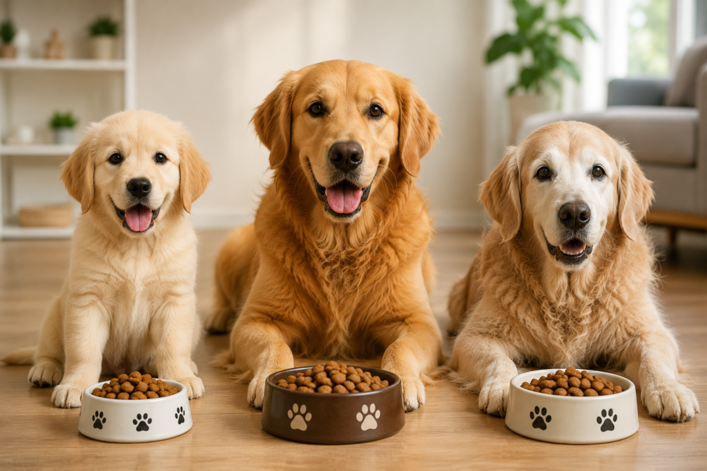Puppy, adult, and senior dogs at different life stages