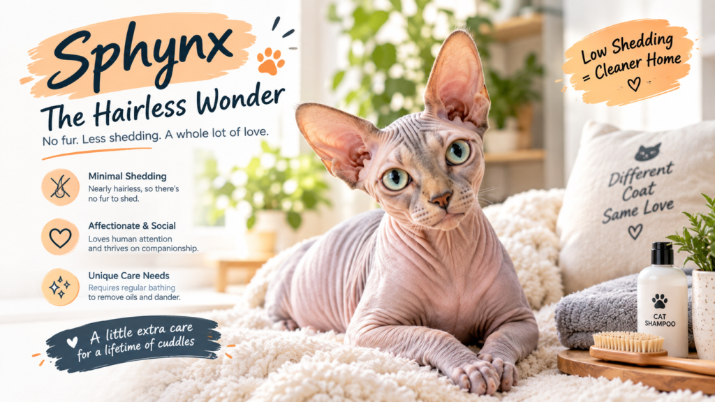 Sphynx cat with minimal shedding