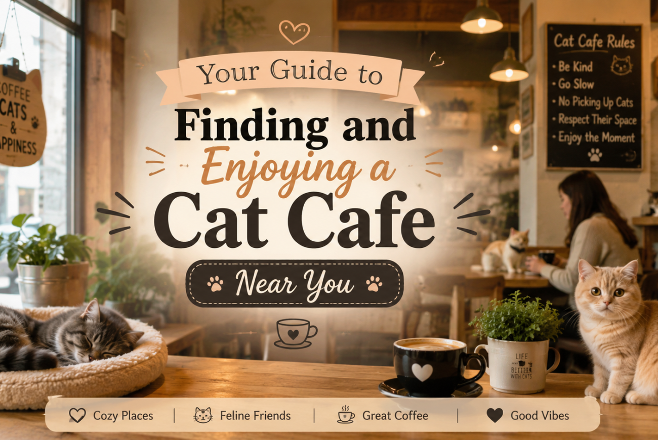 Cozy cat cafe with cats, coffee, and a welcoming atmosphere for visitors