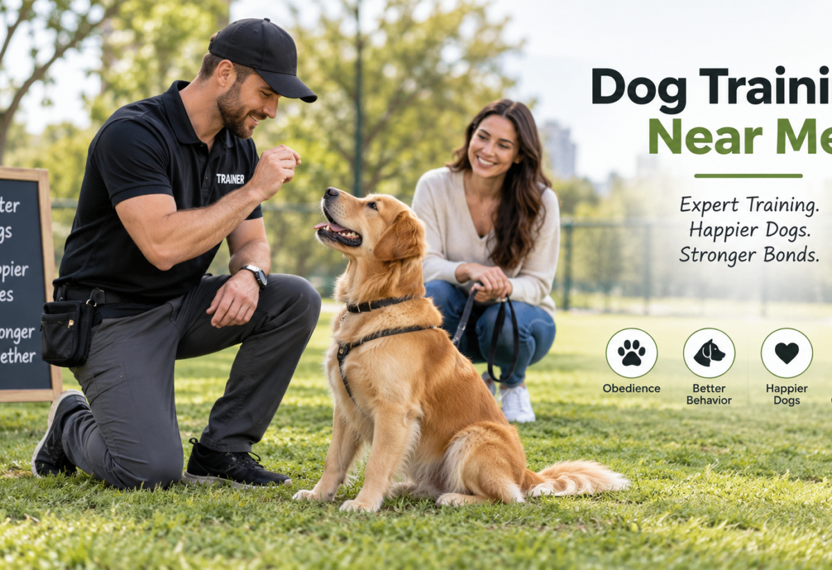 dog trainer providing dog training near me in a park