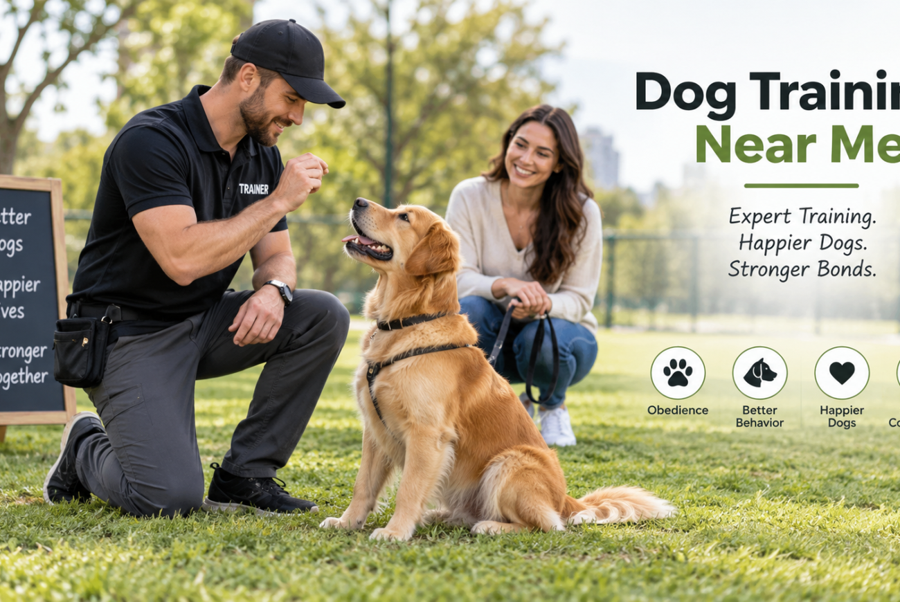 dog trainer providing dog training near me in a park