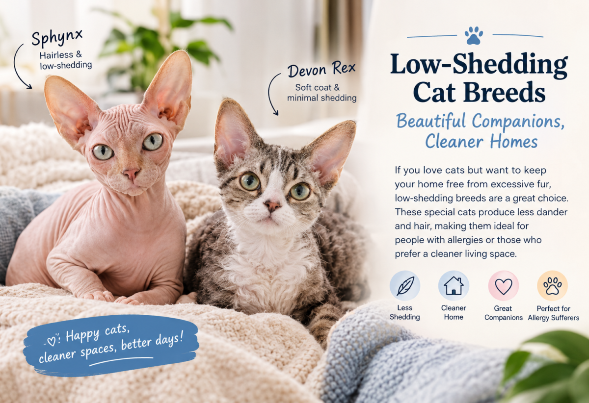 Sphynx and Devon Rex cats, two low-shedding cat breeds