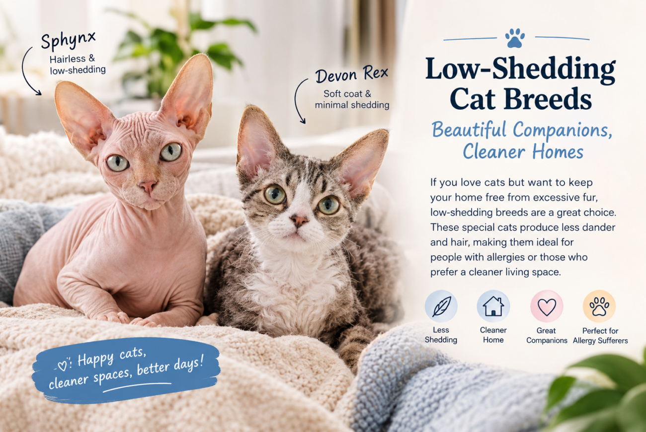 Sphynx and Devon Rex cats, two low-shedding cat breeds